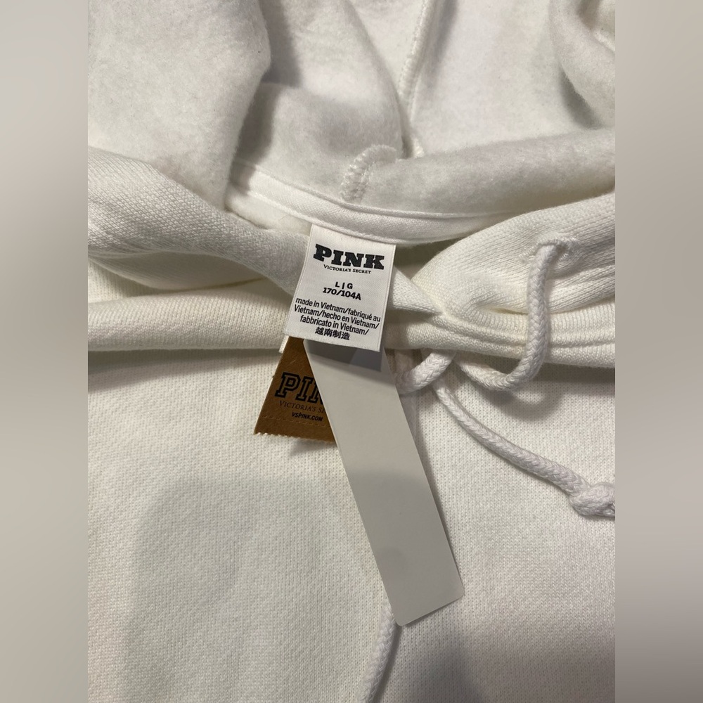 New Victoria's Secret PINK Everyday Fleece Cropped Hoodie Optic White Strawberry - Picture 7 of 7